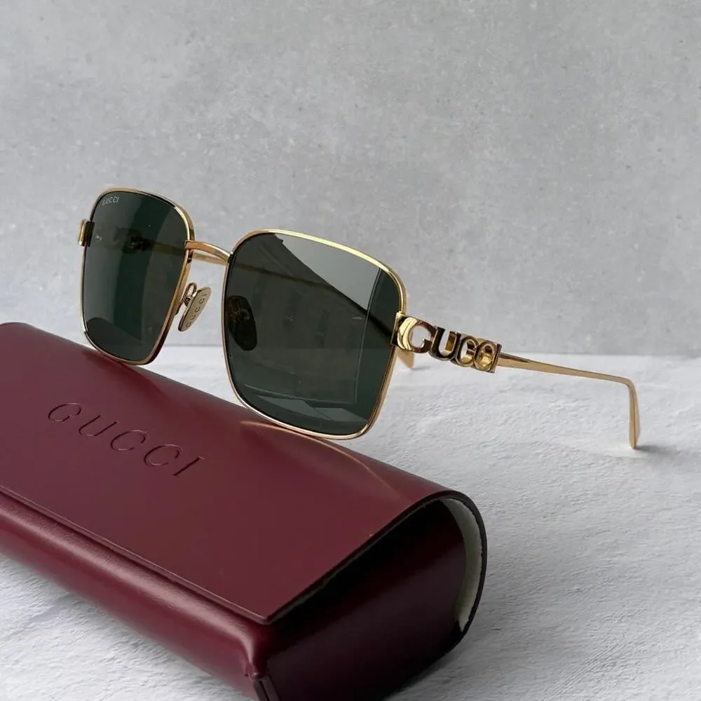NEW Gucci GG1937S Gold Square Grey Lens Sunglasses $710